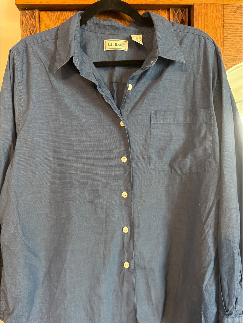 L.L. Bean Blue Button Down Shirt Pocket Long Sleeve Vintage Cotton Size 16